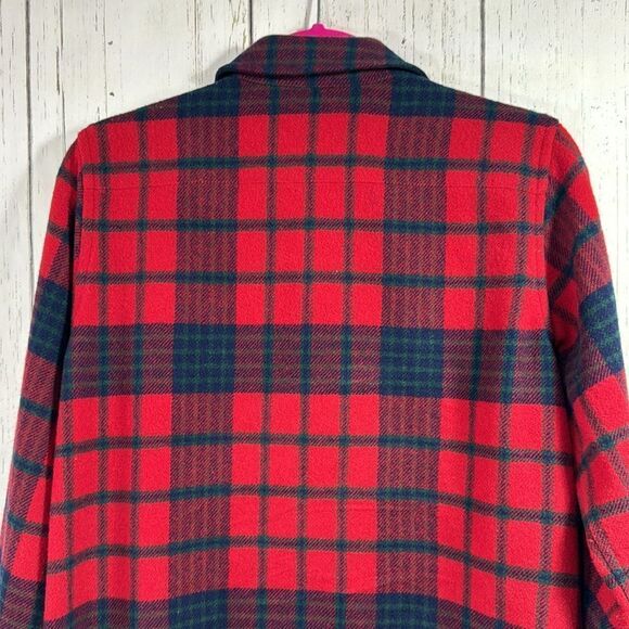 Lauren Ralph Lauren 100% Lambswool Plaid Pullover Shirt Jacket Red Navy Tartan - Picture 13 of 15